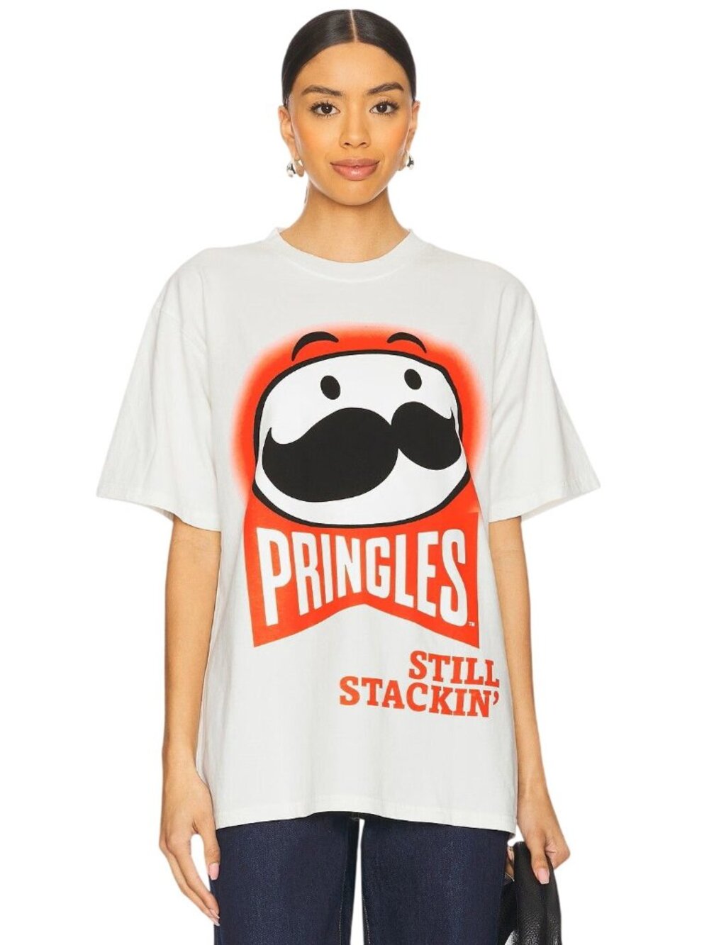 Philcos Pringles Still Stackin Boxy Tee in White Small Womens Short Sleeve Top